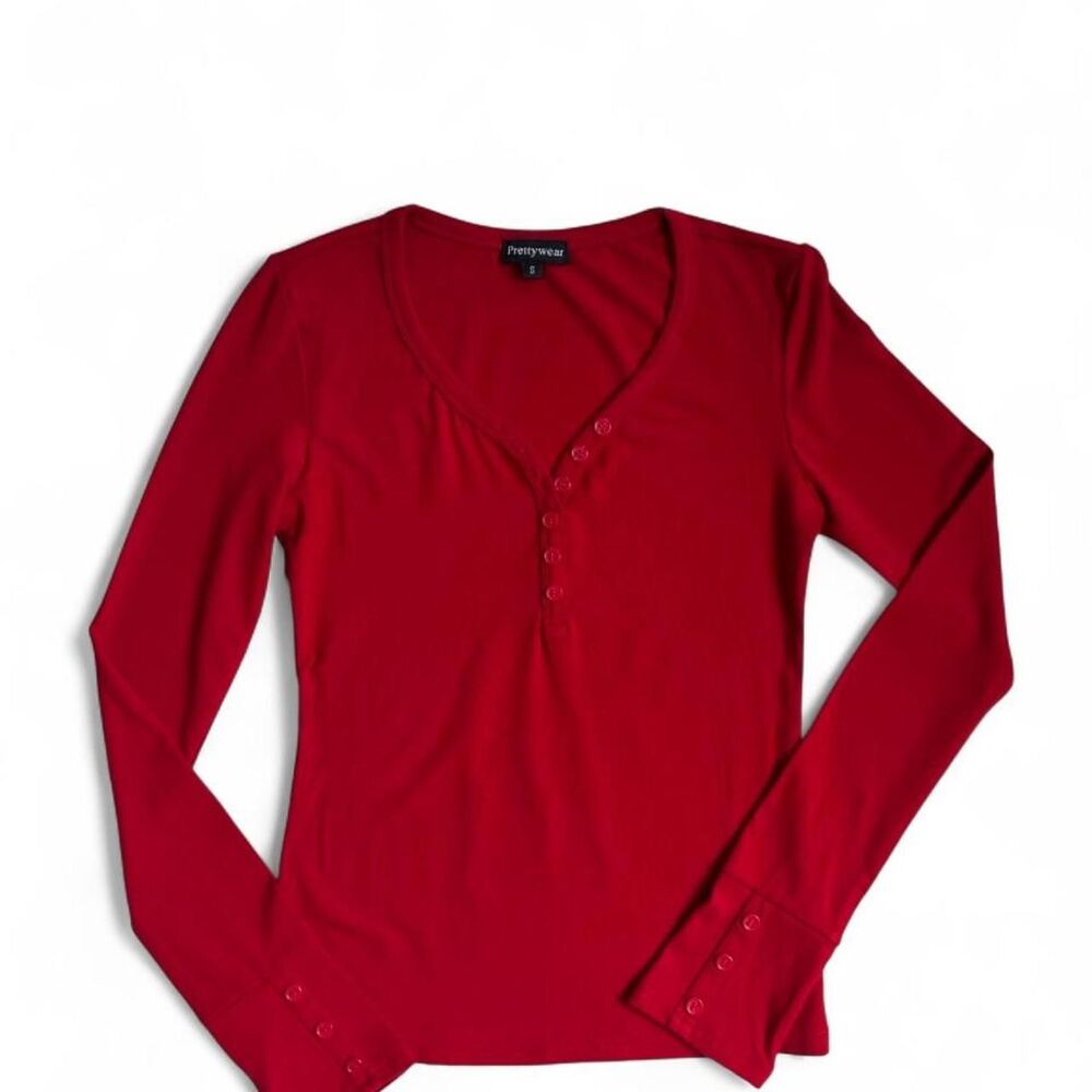 Women's Red Long Sleeve Henley Top Size Small
